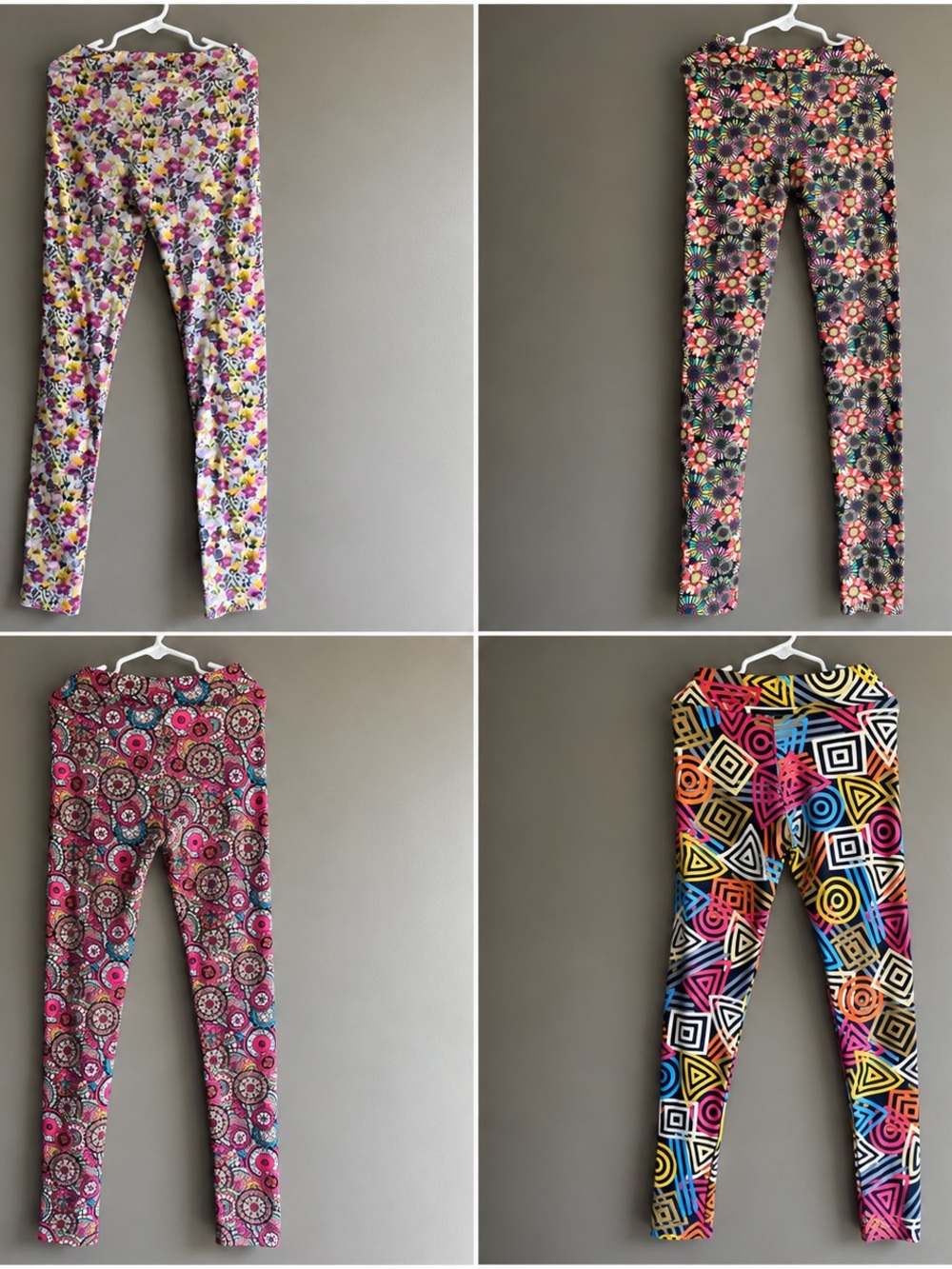 Lot LuLaRoe Kids Multicolor Patterned Leggings Pants bold prints L/XL set of 4